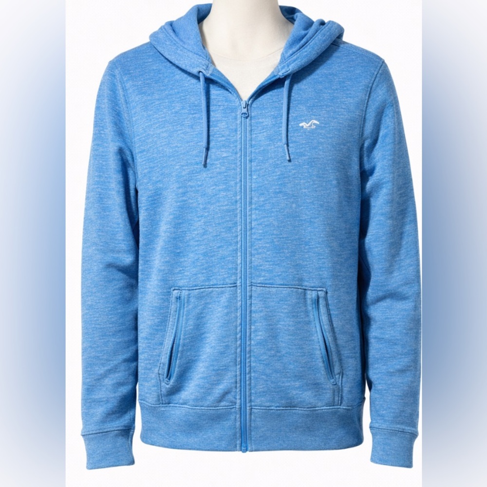 Hollister Men's Zip-Up Hoodie in Blue